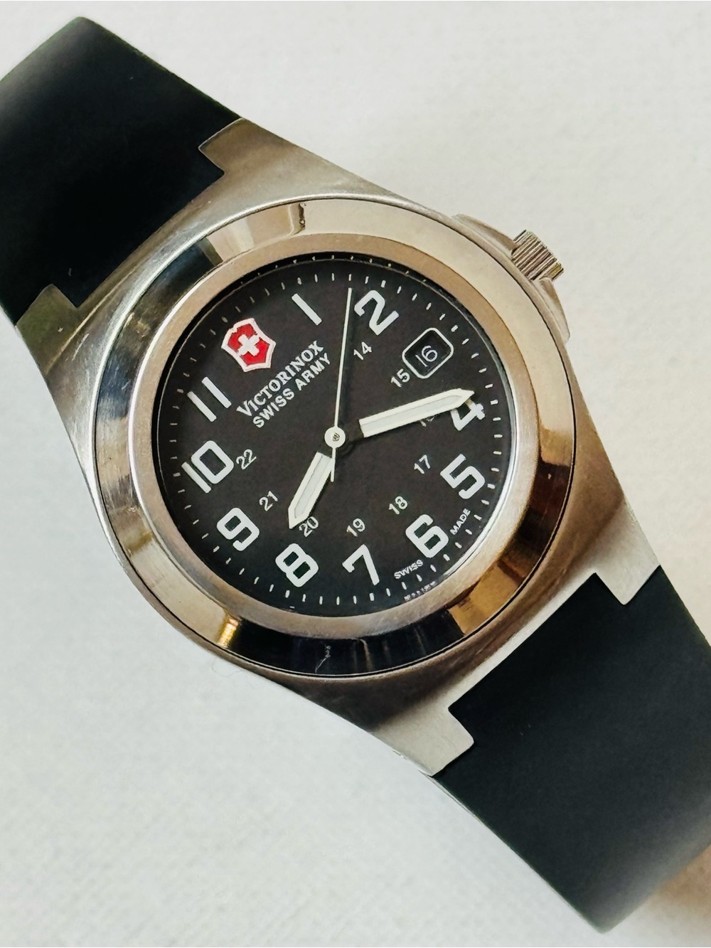 Victorinox Excursion Women's Field Date Watch Silver Black Dial Rubber 24491